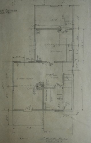 Main floor plan of Wyborn section house. Excerpt from ACR drawing # E-23-4 (Wyborn Section House). Collection of Sault Ste. Marie Public Library Archives.