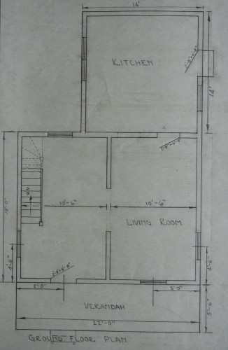 Main floor plan of standard section house. Excerpt from ACR drawing # C-5-4 (Standard Section House). Collection of Sault Ste. Marie Public Library Archives.